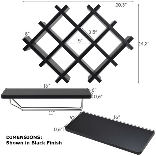 Black 5 Piece Wall Mounted Wine Rack Set with Storage Shelves - Image 5