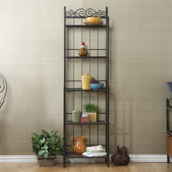 Narrow Wrought Iron Bakers Rack with 5 Shelves - Image 3