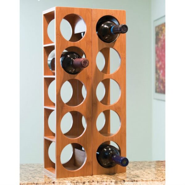 Modern 10 Bottle Bamboo Stackable Wine Rack - Image 2