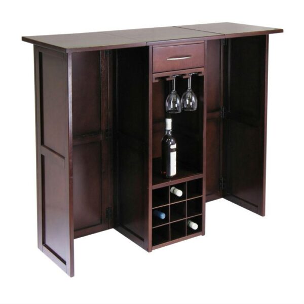 9 Bottle Walnut Wine Bottle Rack Mini Bar Expandable Counter - Image 3