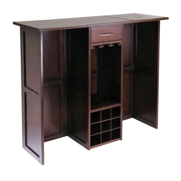 9 Bottle Walnut Wine Bottle Rack Mini Bar Expandable Counter - Image 5