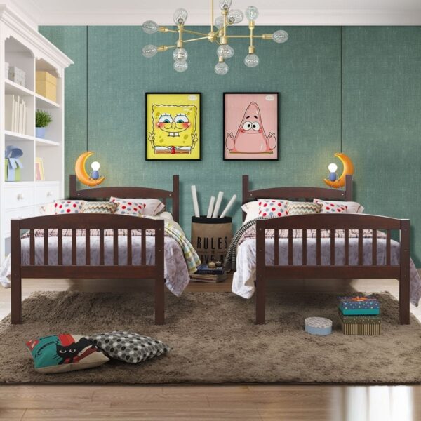 Twin over Twin Wooden Bunk Bed with Ladder in Dark Brown Finish - Image 3