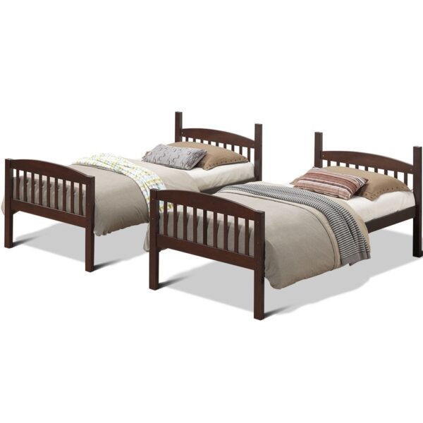 Twin over Twin Wooden Bunk Bed with Ladder in Dark Brown Finish - Image 5