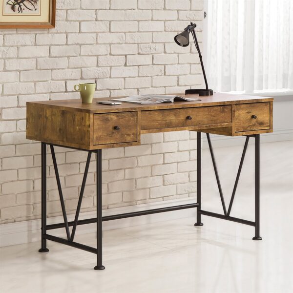 Farmhouse Rustic Home Office 3 Drawer Writing Desk - Image 2