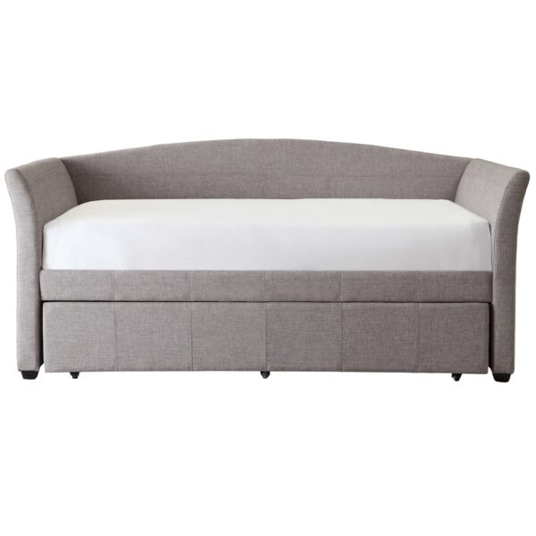 Twin size Grey Upholstered Daybed with Roll-out Trundle Guest Bed - Image 2