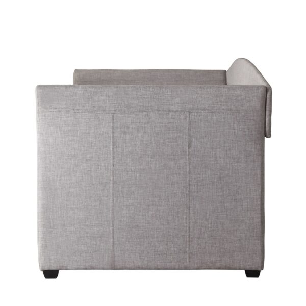 Twin size Grey Upholstered Daybed with Roll-out Trundle Guest Bed - Image 4