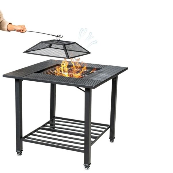 4 in 1 Square Fire Pit, Grill Cooking BBQ Grate, Ice Bucket, Dining Table - Image 3