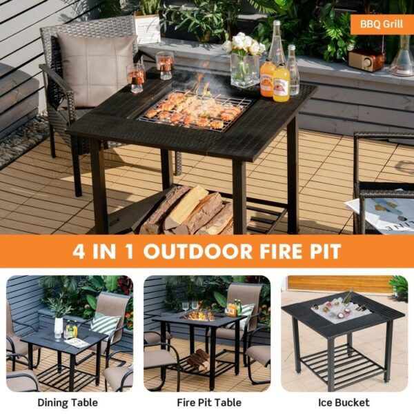 4 in 1 Square Fire Pit, Grill Cooking BBQ Grate, Ice Bucket, Dining Table - Image 4