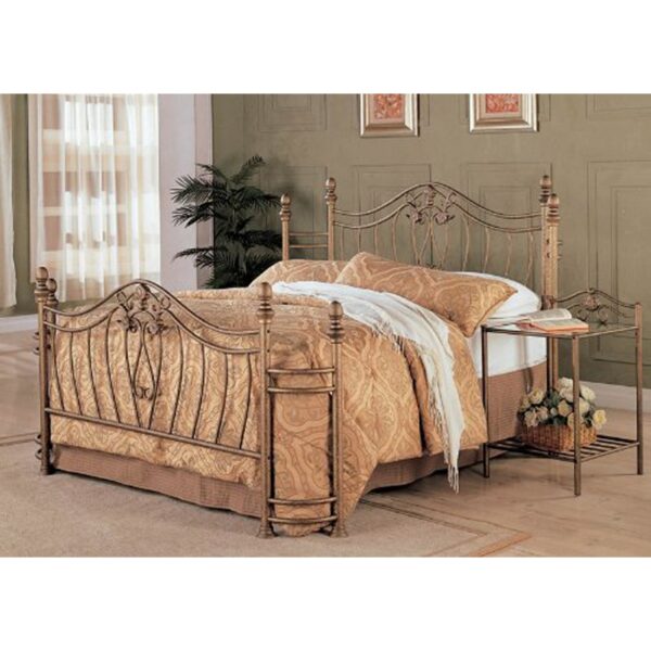 Queen size Metal Bed with Headboard and Footboard in Antique Gold Finish - Image 2