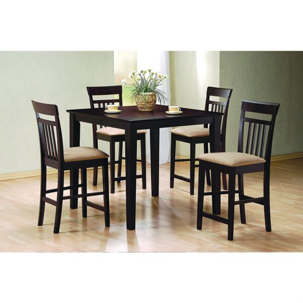 Dark Brown 5-Piece Dining Room Set with 4 Counter Height Barstools - Image 2