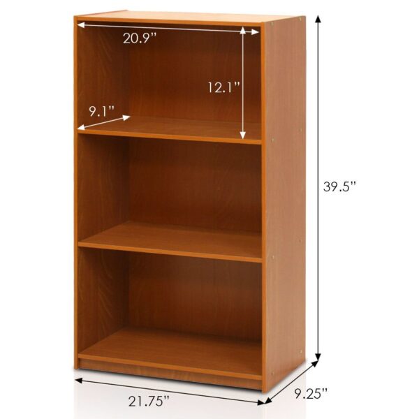 Modern 3-Shelf Bookcase in Light Cherry Wood Finish - Image 2