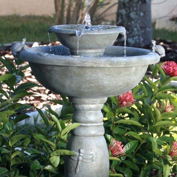 Weathered Stone Finish Outdoor Resin Solar Fountain Bird Bath - Image 2