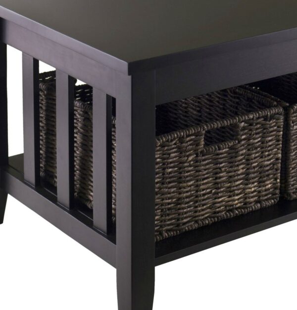 Espresso 2 Tier Coffee Occasional Table with 3 Storage Baskets - Image 3