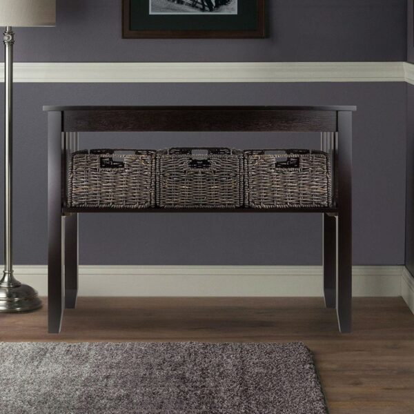 Espresso 2 Tier Entryway Hall Console Table with 3 Storage Baskets - Image 4