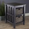 Espresso 3 Tier Bookcase Shelf Accent Table with 2 Small Storage Baskets - Image 4