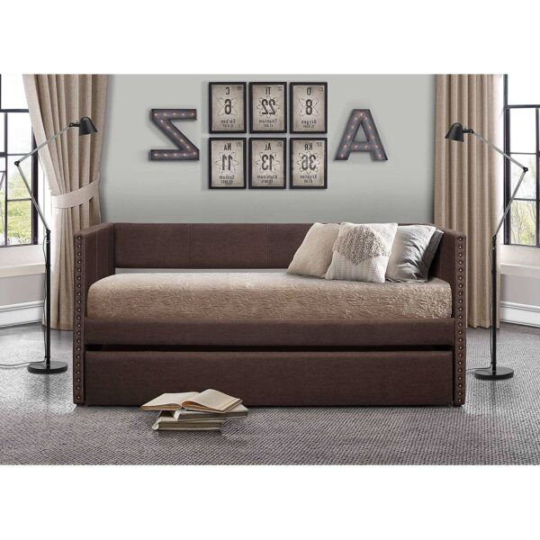 Twin size Chocolate Brown Upholstered Daybed with Pull out Trundle - Image 2