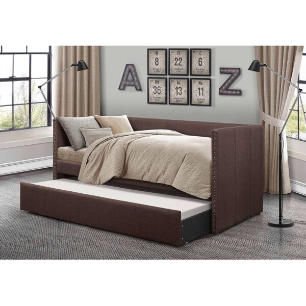 Twin size Chocolate Brown Upholstered Daybed with Pull out Trundle - Image 3
