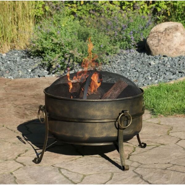 Outdoor 24-inch Diameter Steel Cauldron Wood Burning Fire Pit - Image 2