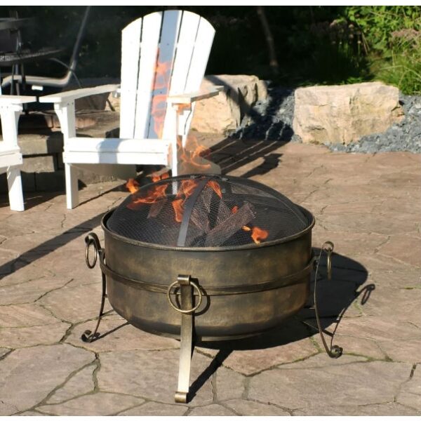 Outdoor 24-inch Diameter Steel Cauldron Wood Burning Fire Pit - Image 3