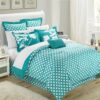 Queen size Turquoise 7-Piece Floral Bed in a Bag Comforter Set - Image 2