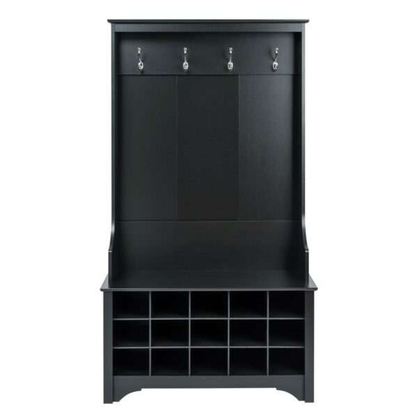 Black Entryway Hall Tree Shoe Cubbie Coat Rack - Image 2