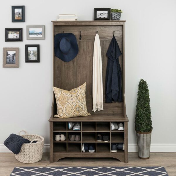 Grey Entryway Hall Tree Shoe Cubbie Coat Rack - Image 2
