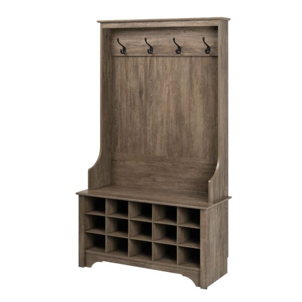 Grey Entryway Hall Tree Shoe Cubbie Coat Rack - Image 3