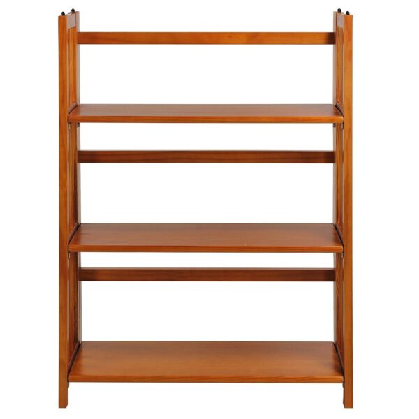 3-Shelf Folding Storage Shelves Bookcase in Honey Oak Finish - Image 2