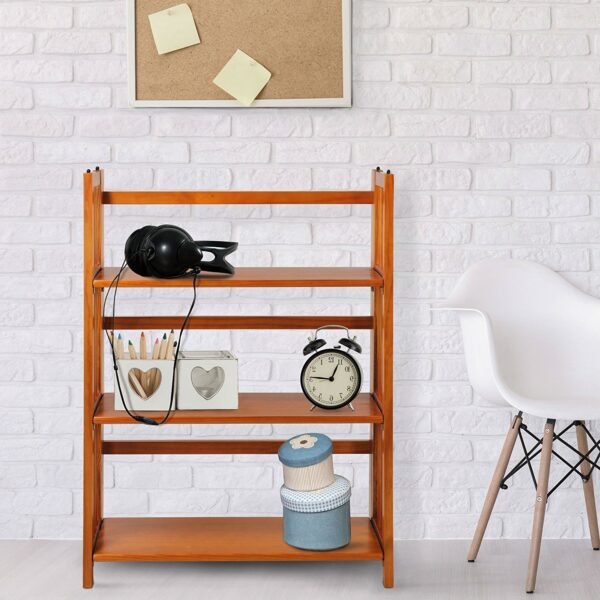 3-Shelf Folding Storage Shelves Bookcase in Honey Oak Finish - Image 3
