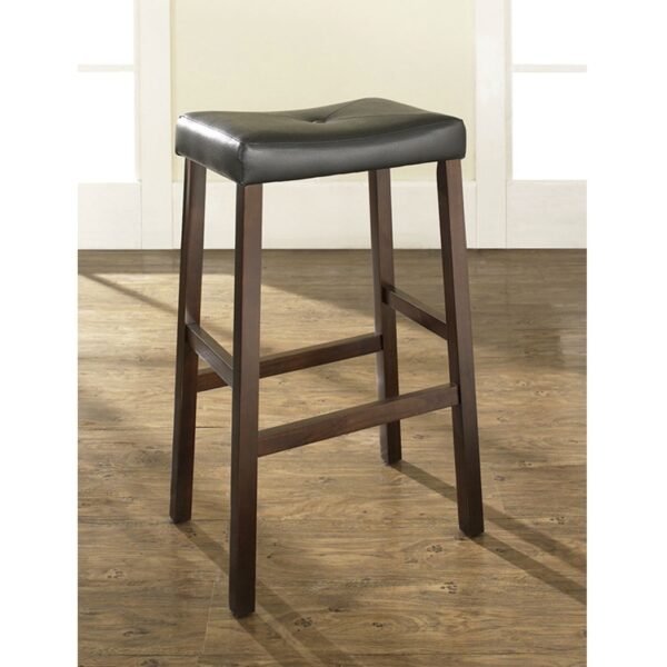 Set of 2 - Upholstered Faux Leather Saddle Seat Barstool in Mahogany - Image 2