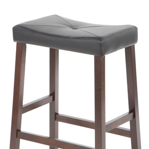 Set of 2 - Upholstered Faux Leather Saddle Seat Barstool in Mahogany - Image 3