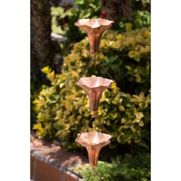 Copper 8.5 Ft Flower Blossom Rain Chain Downspout - Image 3