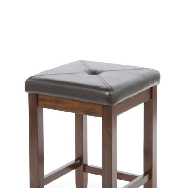 Set of 2 - Vintage Mahogany Bar Stools with Faux Leather Cushion Seat - Image 2