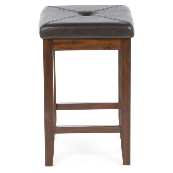Set of 2 - Vintage Mahogany Bar Stools with Faux Leather Cushion Seat - Image 3