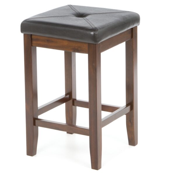 Set of 2 - Vintage Mahogany Bar Stools with Faux Leather Cushion Seat - Image 4