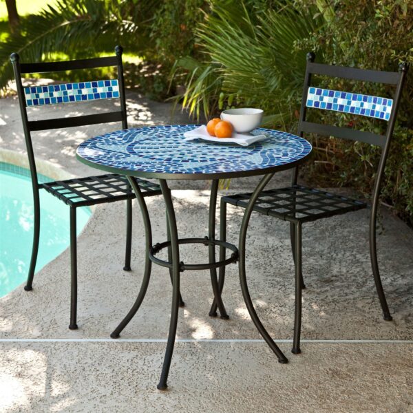 Outdoor 3-Piece Aqua Blue Mosaic Tiles Patio Furniture Bistro Set - Image 2
