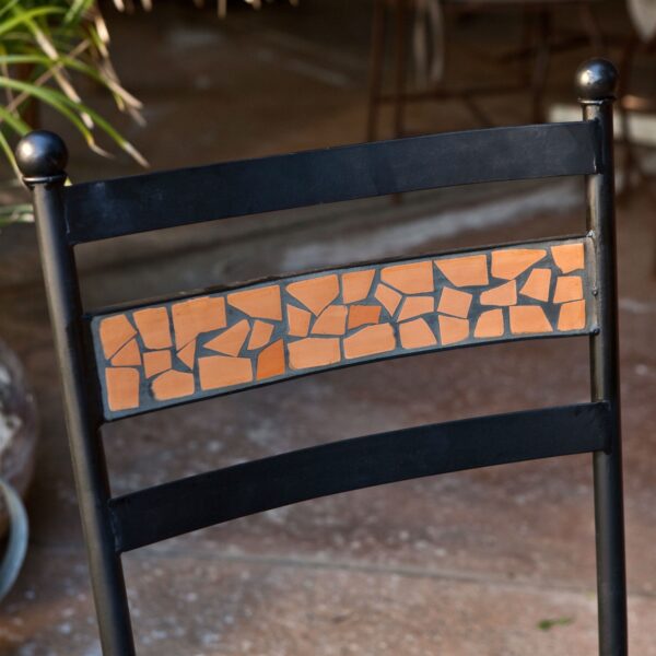 3-Piece Black Metal Patio Bistro Set with Terra Cotta Tiles - Image 4