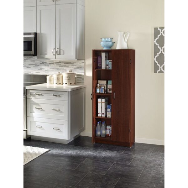 Wardrobe Cabinet with Shelves in Dark Cherry Wood Finish Bedroom Kitchen or Bathroom - Image 2