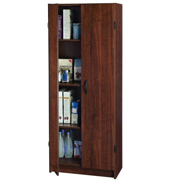 Wardrobe Cabinet with Shelves in Dark Cherry Wood Finish Bedroom Kitchen or Bathroom - Image 5