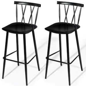 Set of 2 Black Steel Bar Height Barstool Dining Chairs