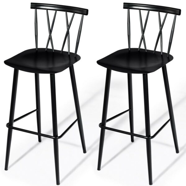 Set of 2 Black Steel Bar Height Barstool Dining Chairs