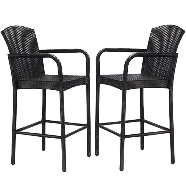 Set of 2 47-inch Bar Height Brown Rattan Barstool Chairs - Image 2