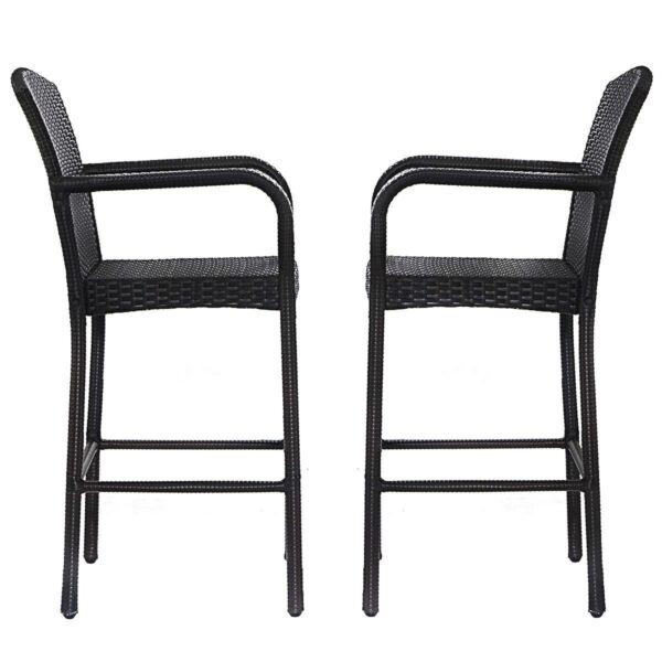 Set of 2 47-inch Bar Height Brown Rattan Barstool Chairs - Image 3