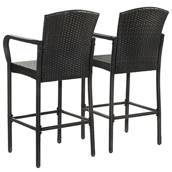 Set of 2 47-inch Bar Height Brown Rattan Barstool Chairs - Image 4