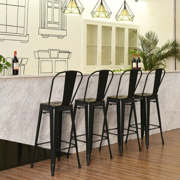 Set of 4 Black 30" Height High Back Metal Industrial Bar Stools - Image 2