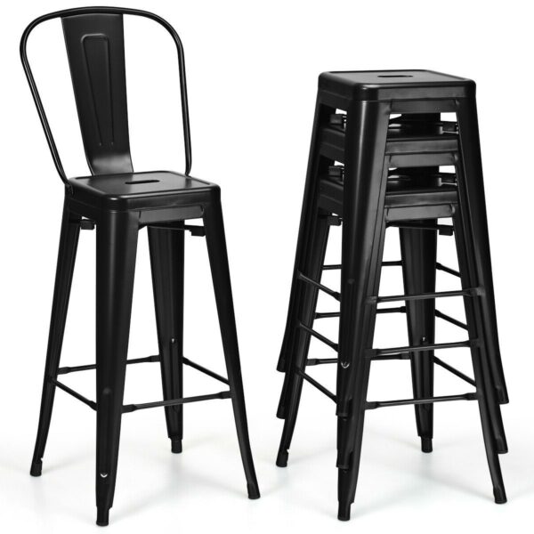 Set of 4 Black 30" Height High Back Metal Industrial Bar Stools - Image 3