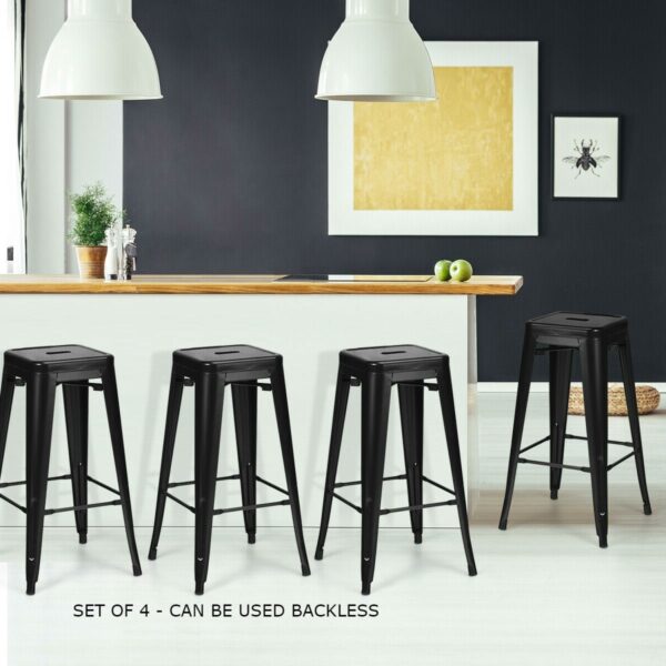 Set of 4 Black 30" Height High Back Metal Industrial Bar Stools - Image 4