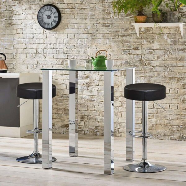 Set of 2 Black Adjustable Round Faux Leather Swivel Bar Stools - Image 2