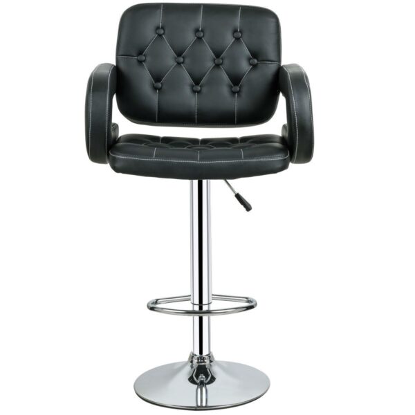Set of 2 Black Faux Leather Swivel Bar Stools Adjustable Pub Chair - Image 2