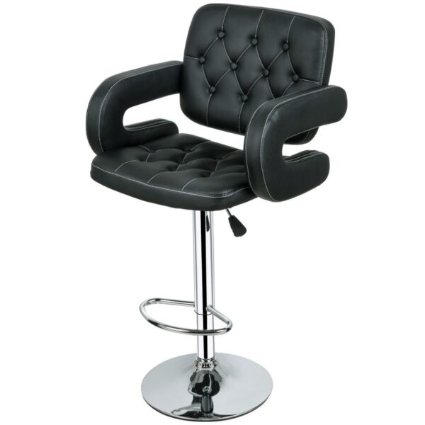 Set of 2 Black Faux Leather Swivel Bar Stools Adjustable Pub Chair - Image 3